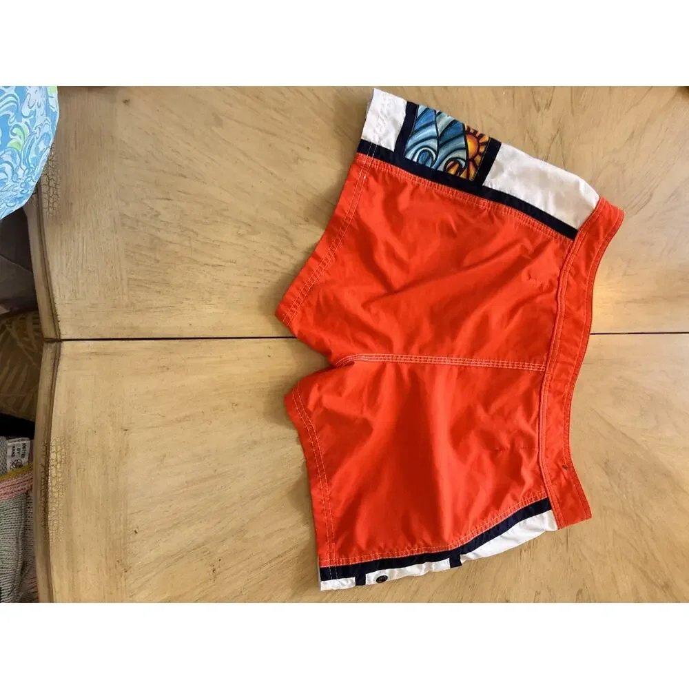VTG 90s Billabong Board Swim Shorts Mini Womens Large Hawaiian Aloha Orange Surf